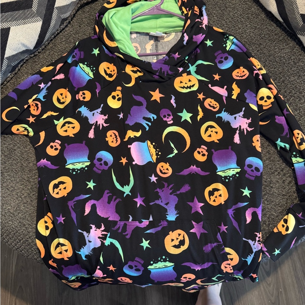 LuLaRoe Halloween Themed Hoodie - Black with Multicolor Print